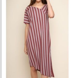 Ribbed Multicolor Short Sleeve Midi Dress S-2X